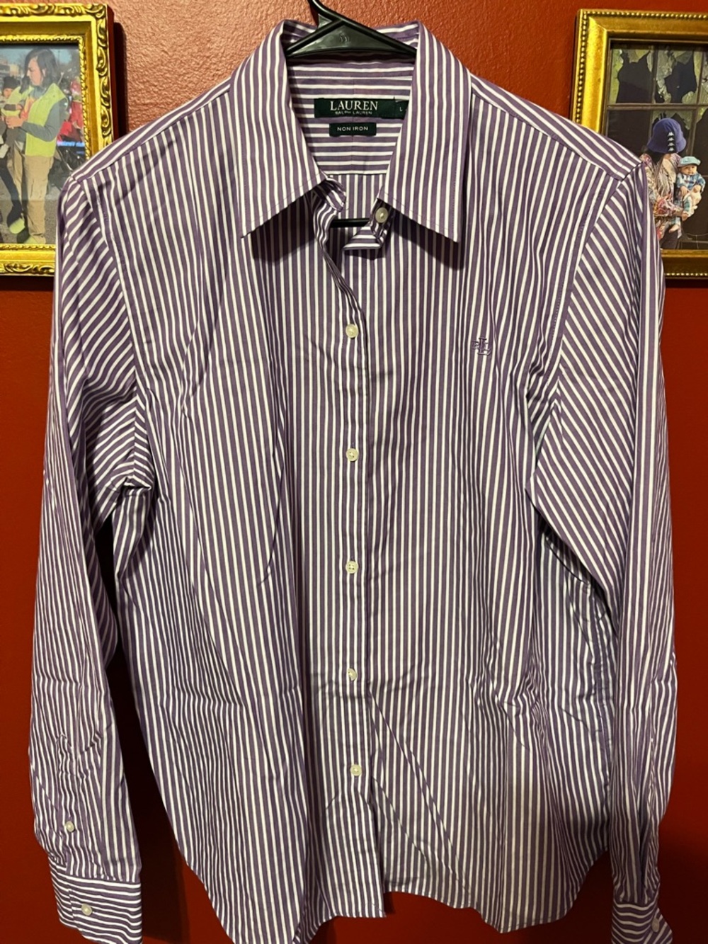 Lauren Ralph Lauren Purple and White Striped Dress Shirt
